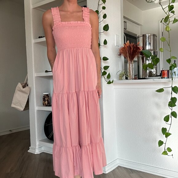 Abercrombie & Fitch Pink Smocked Easy Maxi Dress Women’s Size M Tiered Ruffle - Picture 2 of 9